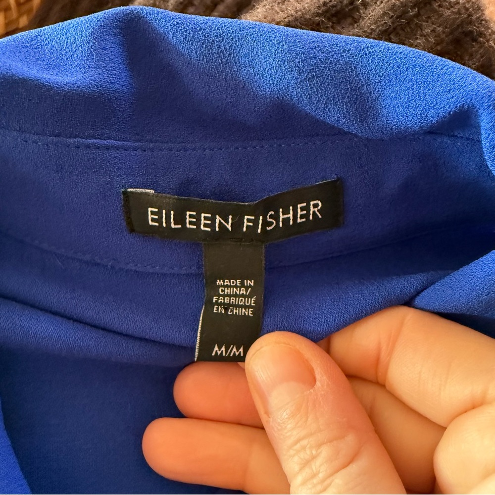 EILEEN FISHER Georgette Royal Blue Silk Midi Shirt Dress Medium - Picture 4 of 5
